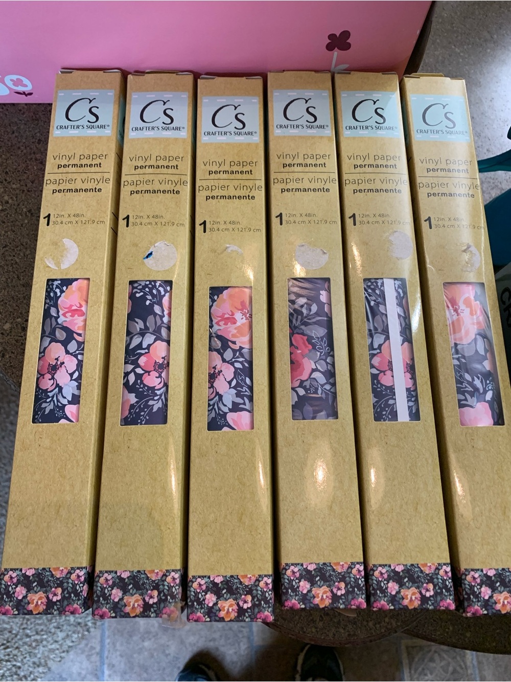 Crafter's Square Blue & Pink Floral Permanent Vinyl Paper Roll - 6 Rolls